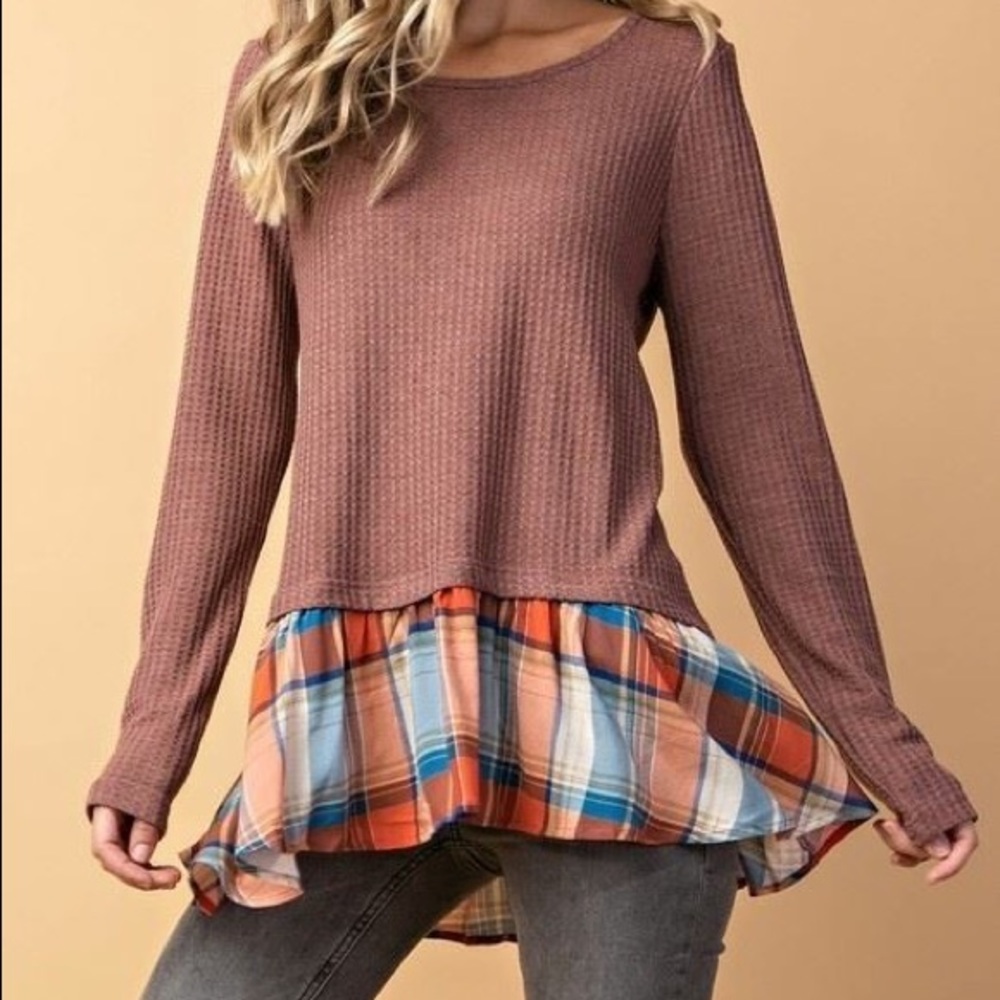 Burgundy long sleep blouse with flare